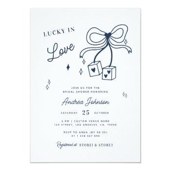Lucky In Love Vegas Dice Casino Bow Bridal Shower  Invitation Front View