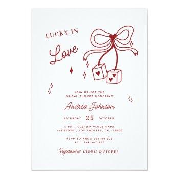 Lucky In Love Vegas Dice Casino Bow Bridal Shower  Invitation Front View