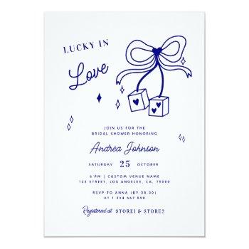 Lucky In Love Vegas Dice Casino Bow Bridal Shower Invitation Front View