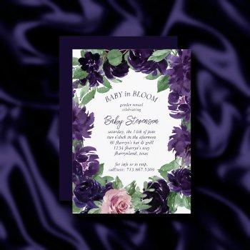 lush blossoms | purple and pink rose gender reveal invitation