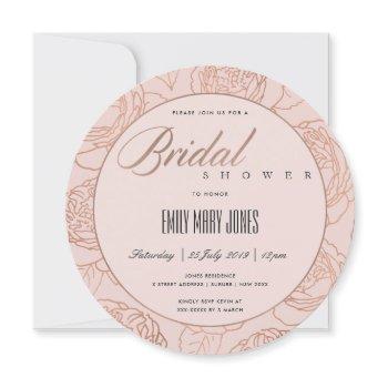 luxe blush pink rose gold floral bridal shower invitation