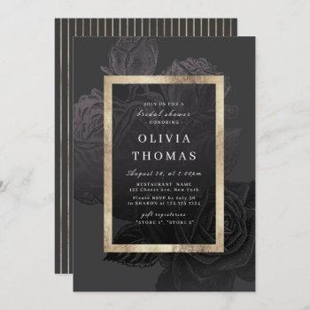 luxe rose black vintage botanical bridal shower invitation