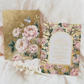 luxury chinoiserie floral garden bridal shower foil invitation