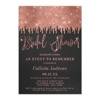 luxury rose gold black glitter pixel bridal shower invitation
