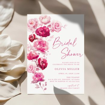 magenta hot pink floral bridal shower invitation