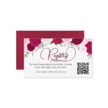 magenta pink roses bridal shower registry qr code enclosure card
