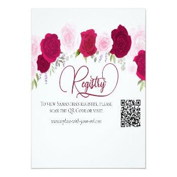 Magenta Pink Roses Bridal Shower Registry Qr Code Enclosure Card Front View