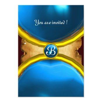 Magic Rings ,monogram Parchment Gem Blue Invitation Front View