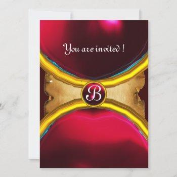 magic rings ,monogram parchment gem red burgundy invitation