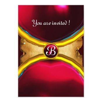 Magic Rings ,monogram Parchment Gem Red Burgundy Invitation Front View