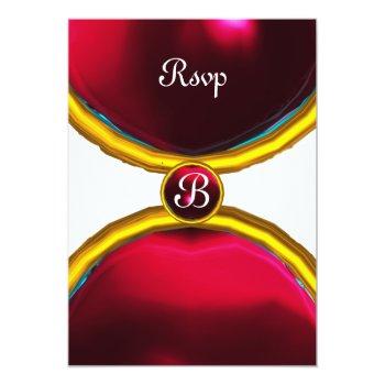 Magic Rings ,monogram Rsvp Gem Red Burgundy Invitation Front View