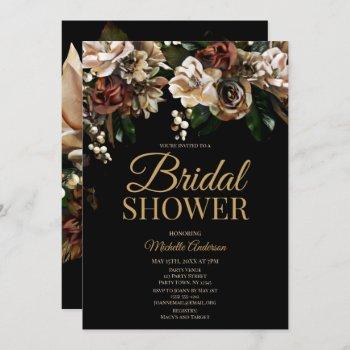 magnolia gold and black floral bridal shower invitation