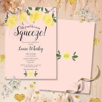 main squeeze lemon blush pink bridal shower invitation