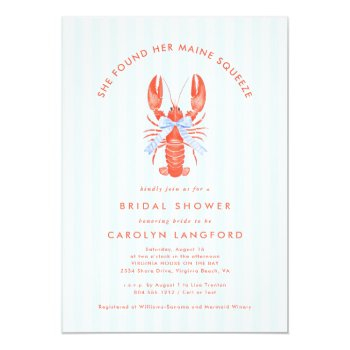 Maine Squeeze Coastal Lobster Bridal Shower Invitation Front View