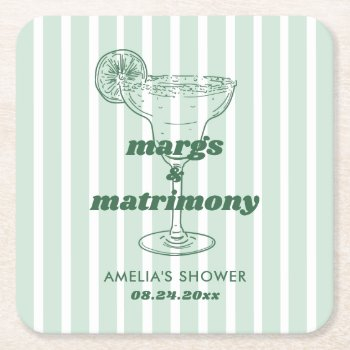 margs & matrimony retro bachelorette bridal shower square paper coaster