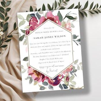 maroon red blush rose flora drive by bridal shower postcard