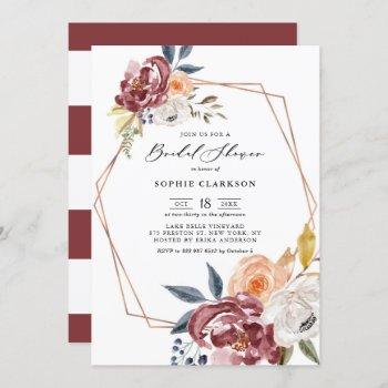 marsala autumn flowers geometric bridal shower invitation