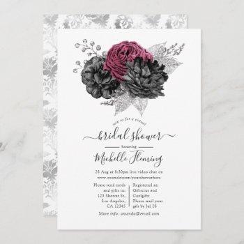 marsala, black and silver virtual bridal shower invitation
