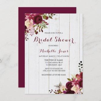marsala burgundy red floral rustic bridal shower invitation