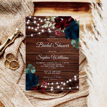 marsala & navy rustic wood bridal shower invitation