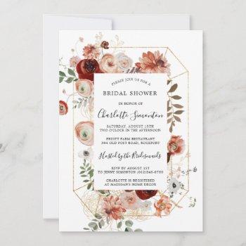 marsala pink terracotta floral bridal shower invitation