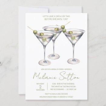 martini with olives, cocktail drink, bridal shower invitation