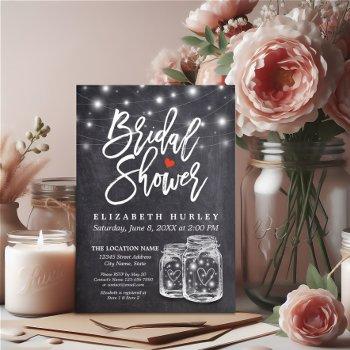 mason jar & string lights chalkboard bridal shower invitation