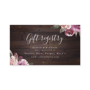 mauve purple floral rustic bridal shower registry place card