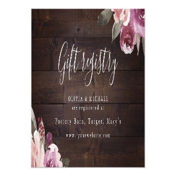 Mauve Purple Floral Rustic Bridal Shower Registry Place Card Front View