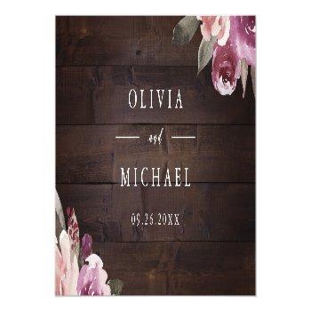 Mauve Purple Floral Rustic Bridal Shower Registry Place Card Front View