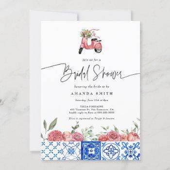 mediterranean italy floral pink bridal shower invitation