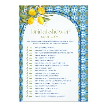 Mediterranean Lemon Bridal Shower Shoe Game Card Front View