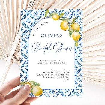 mediterranean lemons blue tiles bridal shower invitation