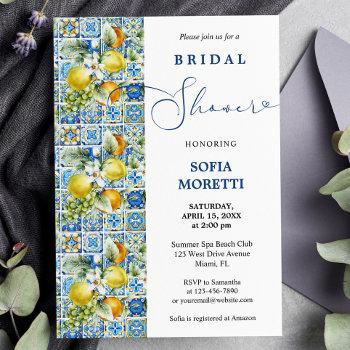 mediterranean tile lemons baby or bridal shower invitation