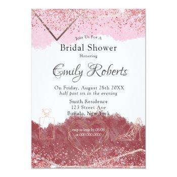 Merlot And Blush Pink Watercolor Bridal Shower Invitation Front View