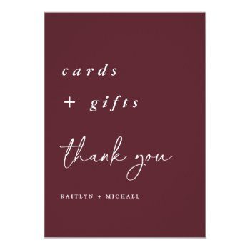 Merlot Wedding Cards & Gifts Sign 5x7 Front View