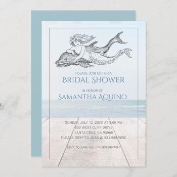 mermaid and dolphin bridal shower invitation