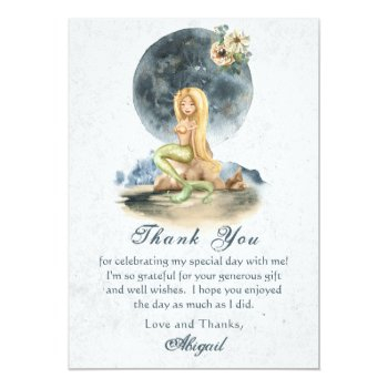 Mermaid And Full Moon Beach Bridal Shower Thank You Card Front View