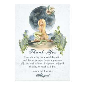 Mermaid And Full Moon Beach Bridal Shower Thank You Card Front View