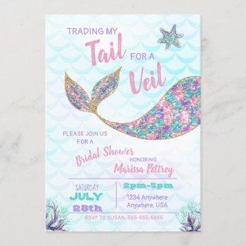 mermaid  bridal shower invitation, glitter invitation