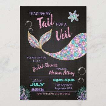 mermaid  bridal shower invitation, glitter invitation