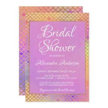 mermaid purple, pink and yellow bridal shower invitation