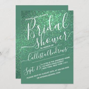 mermaid teal sparkly glitter ombre bridal shower invitation