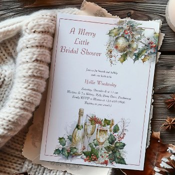 merry little bridal shower holly brunch and bubbly invitation