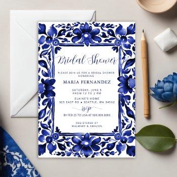 mexican fiesta blue talavera bridal shower invitation