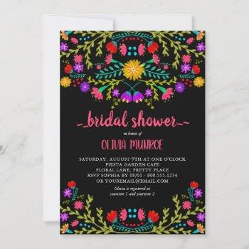mexican fiesta floral black colorful bridal shower invitation