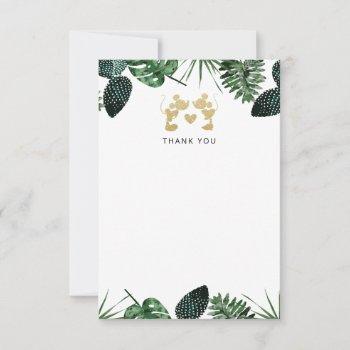 mickey & minnie | tropical faux gold bridal shower thank you card