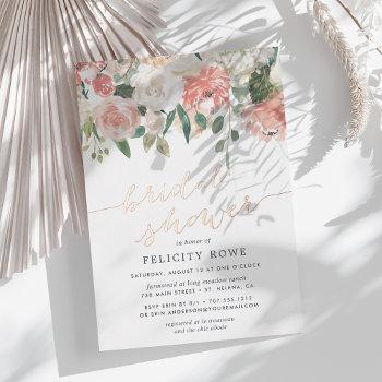 midsummer floral elegant watercolor bridal shower foil invitation