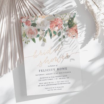 midsummer floral elegant watercolor bridal shower foil invitation