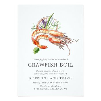Minimal Crawfish Boil Couple's Shower Ocean Blue Invitation Front View
